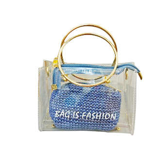 【goodspop】おすすめ ファッション 透明 切り替え PVC 草編み 斜め掛けバッグ